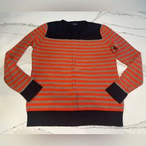 Gap navy khaki & orange striped crewneck cotton sweater Large